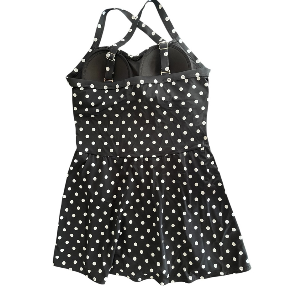 NWOT Denim&Co Beach  Black with White Polka Dots Swim Dress Size 10 - Picture 2 of 10
